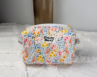 Floral Quilted Makeup Bag | Cottagecore Cotton Cosmetic Pouch | Travel Organizer