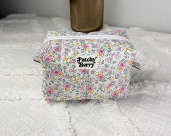 Pastel Floral Quilted Mini Makeup Bag | Handmade Cottagecore Cosmetic Pouch