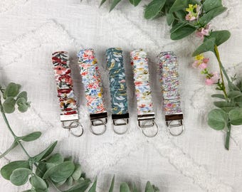 Floral Scrunchie Wristlet Keychain | Handmade Fabric Key Fob | Cotton Wrist Strap