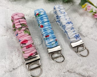 Handmade Scrunchie Wristlet Keychain | Fabric Key Fob with Silver Clasp