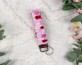 Cherry Scrunchie Wristlet Keychain | Handmade Fabric Key Fob | Cotton Key Strap