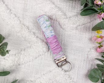 Pastel Scrunchie Wristlet Keychain | Fabric Key Fob | Cotton Wrist Strap