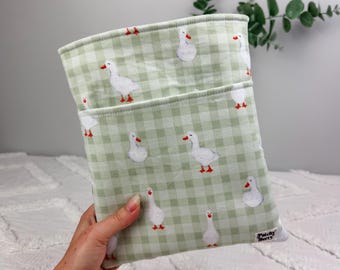 Goose Gingham Book Sleeve | Padded Kindle Protector | Cottagecore Pouch