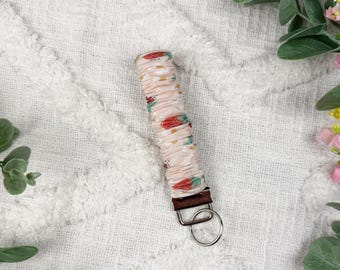Strawberry Scrunchie Wristlet Keychain | Fabric Key Fob | Handmade Cotton Strap