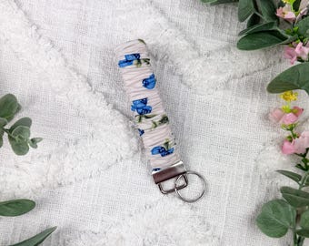 Blueberry Scrunchie Wristlet Keychain | Cotton Fabric Key Fob | Handmade Wrist Strap