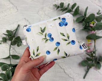 Blueberry Quilted Wristlet Wallet | Handmade Zipper Coin Purse | Cottagecore Card Holder Pouch
