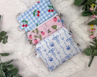 Quilted Wristlet Wallet | Handmade Zipper Coin Purse | Cottagecore Card Holder Pouch