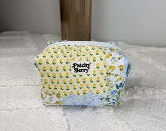 Patchwork Floral Mini Makeup Bag | Quilted Cosmetic Pouch | Cottagecore Toiletry Bag