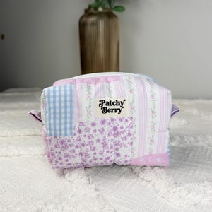 Patchwork Coquette Mini Makeup Bag | Quilted Cosmetic Pouch, Floral Gingham Organizer
