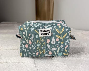 Wildflower Quilted Makeup Bag | Cottagecore Floral Cosmetic Pouch | Travel Toiletry Zipper Bag