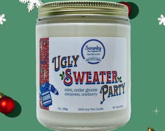 Ugly Sweater Party • Mint, Cedar Greens, Cinnamon & Cranberry Jar Candle | Festive Candles | Christmas Sweater Candle | Swanky New Englander