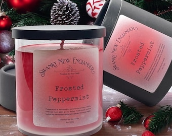 Frosted Peppermint Candle | Cozy Vanilla & Amber Musk | Holiday Home Fragrance | Perfect Winter Gift