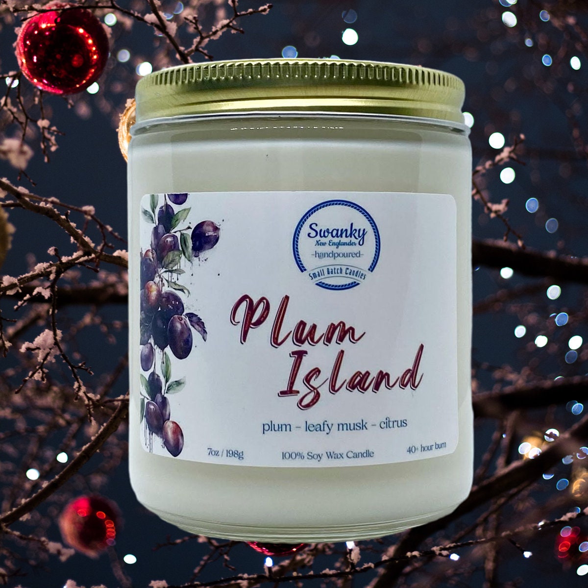 Plum Island • Sugared Plum Scented Jar Candle | Festive Candles | Holiday Candles | Holiday Party Favors | Swanky New Englander