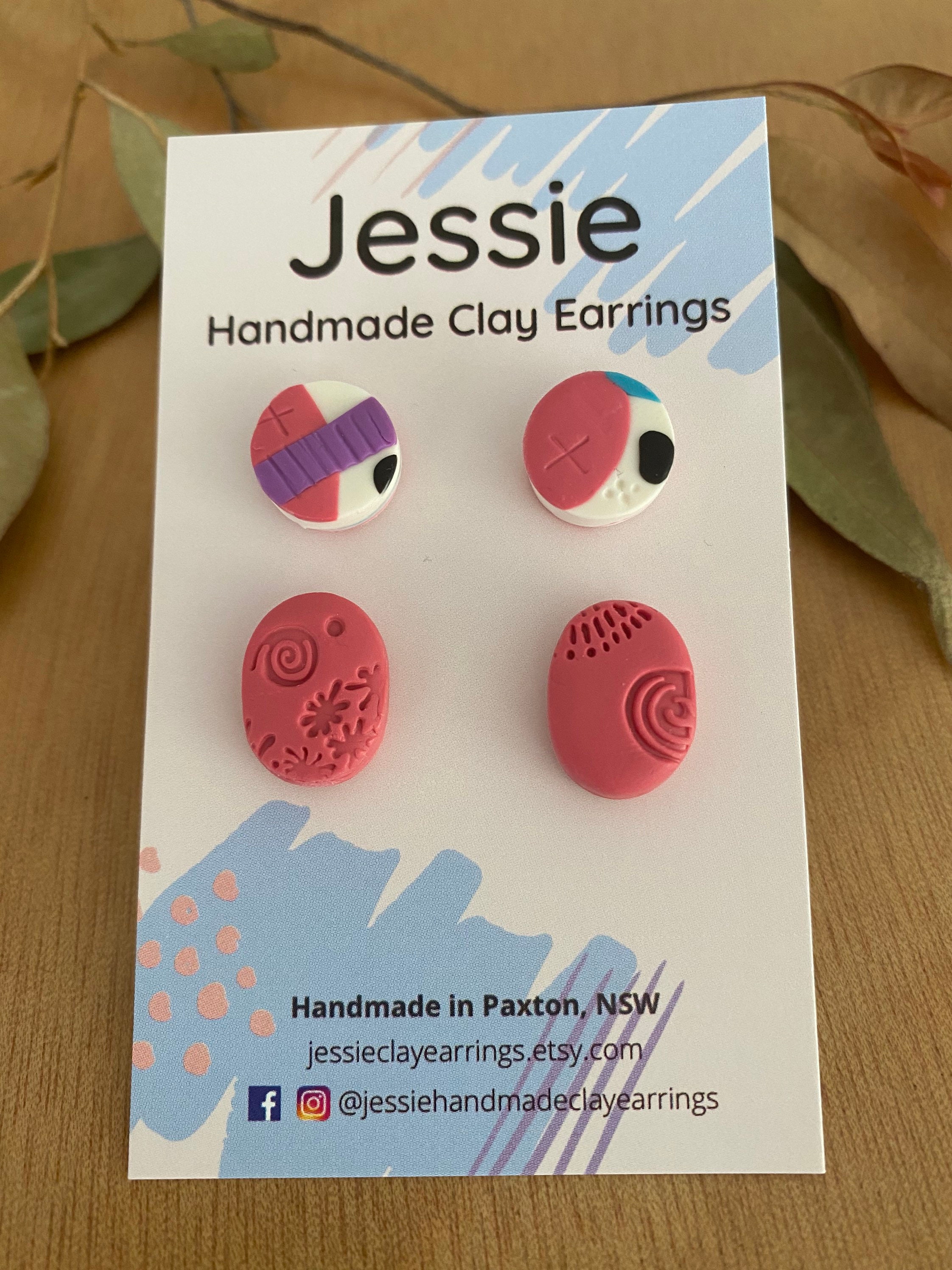 Polymer Clay stud earrings Stud Pack Pink earrings Handmade Etsy