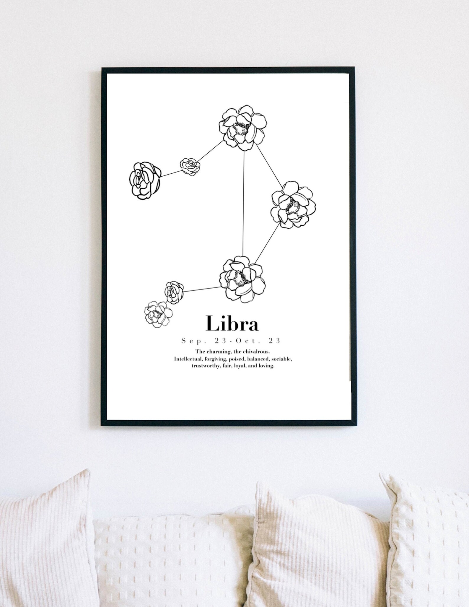 Flower Constellation Libra Zodiac Poster Print, Zodiac Gift, Libra Gift