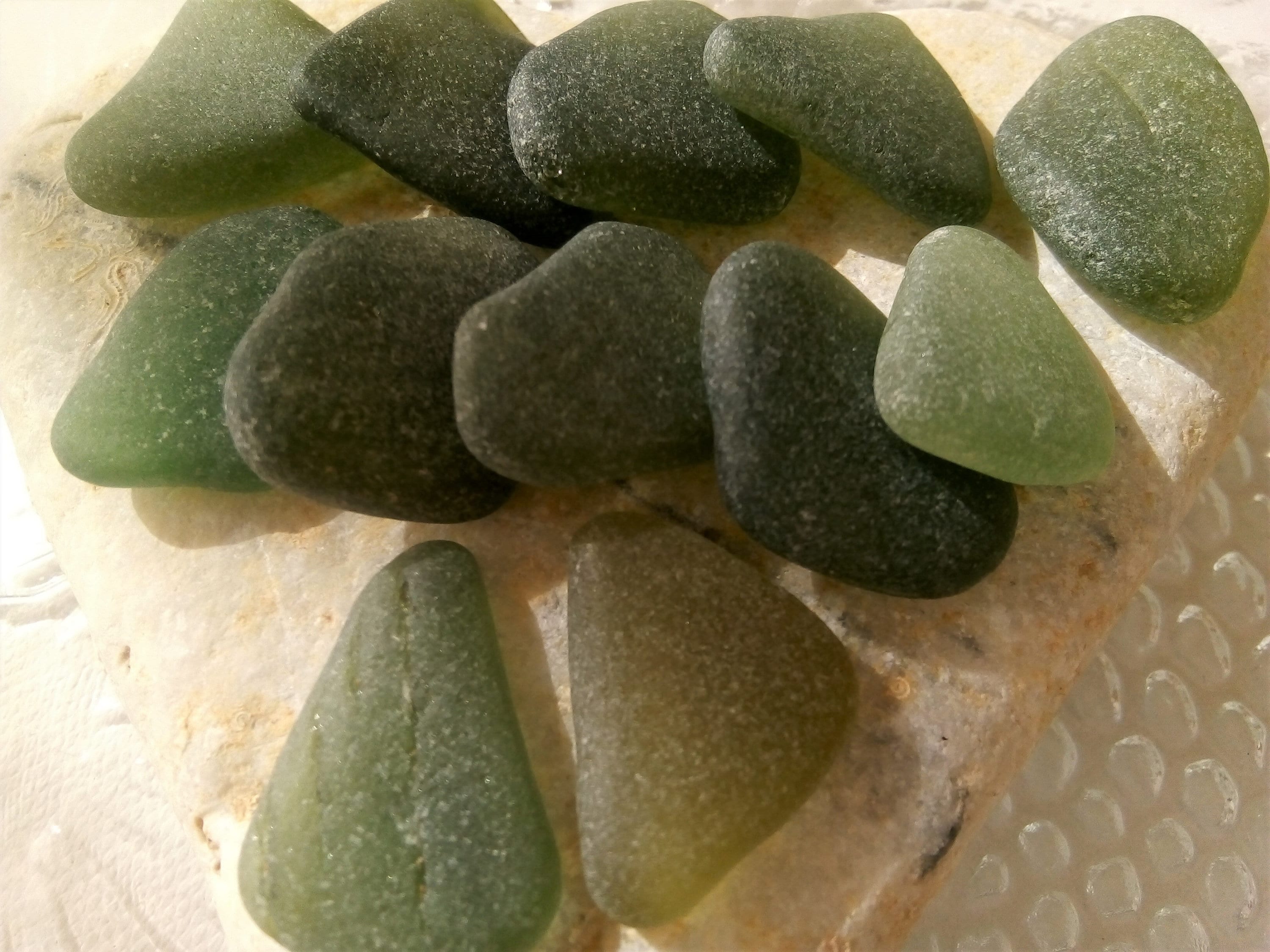 Genuine Dark Green Sea Glass 16 Pcs Etsy