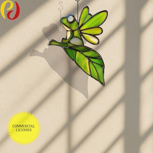 PDartace commercial license  PD 88 Fairy Frog Stained Glass Suncatcher Digital Download Pattern , DIY Suncatcher  stained glass