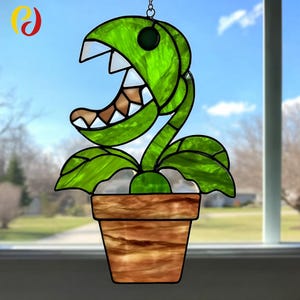 PDACE312 パターン - ステンドグラスの食虫植物サンキャッチャー、食虫植物PDFステンドグラスパターン、ユニークな植物装飾ホーム