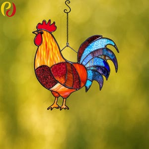 PD 373 Roost stained glass suncatcher Digital Download Pattern , DIY Suncatcher  stained glass,Stained Glass Pattern Chicken Chicken