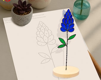 PDACE180 Bluebonnet Flower Pattern , Suncatcher Decor with Wooden Stand , Diy stained glass , Digital File - PDF - SVG - JPG