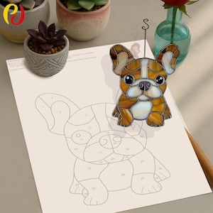PD 182 Bulldog Puppy  Digital download  Stained Glass , DIY Suncatcher  stained glass ,stained glass window,  Stained Glass Pattern