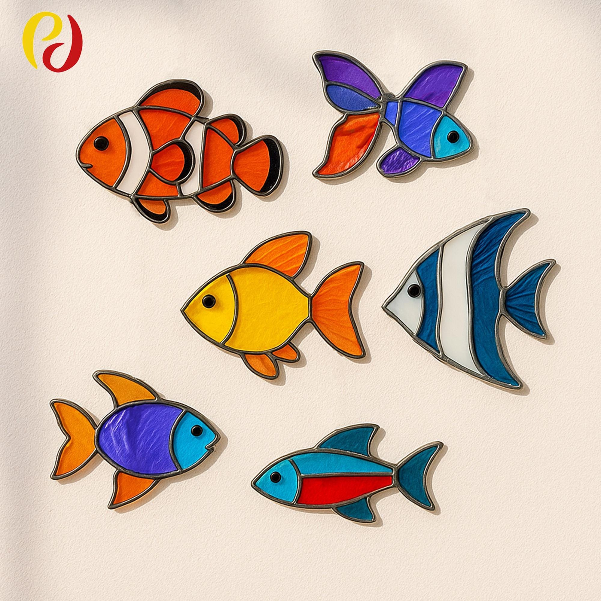Lustre en verre fait main en forme de banc de poissons, décoration artistique lumineuse sur le