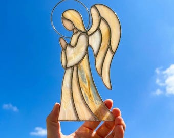 PDACE1137 Minimalist Angel Stained Glass Pattern, Guardian Angel Suncatcher SVG PDF DIY Template