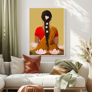 Woman indian Lotus flower, Boho Art, Desi Art, Indian Art, Indian Wall Art, , Indian Woman wall Art, South Asian, Instant Download PDF
