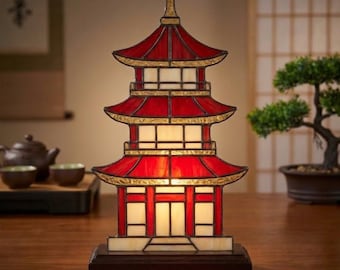 PDACE1140 Japanese Pagoda Stained Glass Pattern, Asian Temple Suncatcher SVG PDF DIY Template