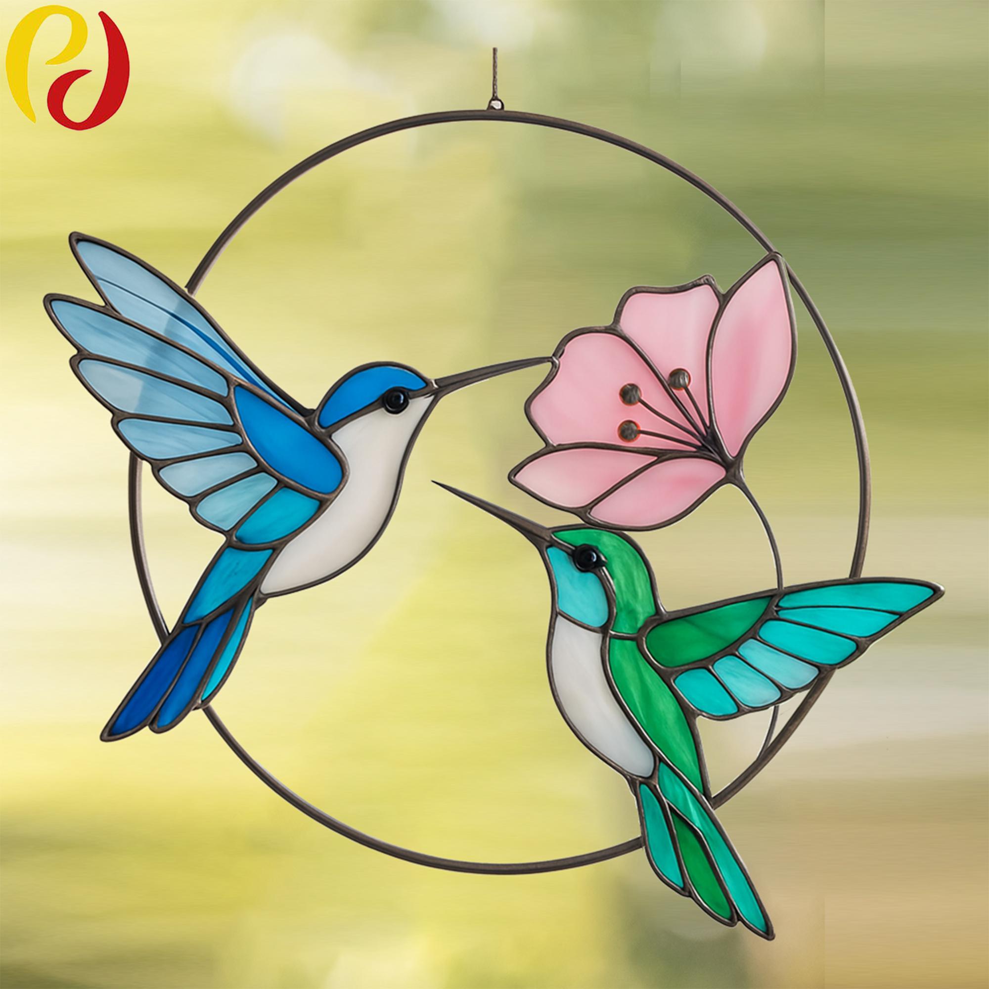 PDACE29 Hummingbird and Flower Stained Glass Bird Pattern