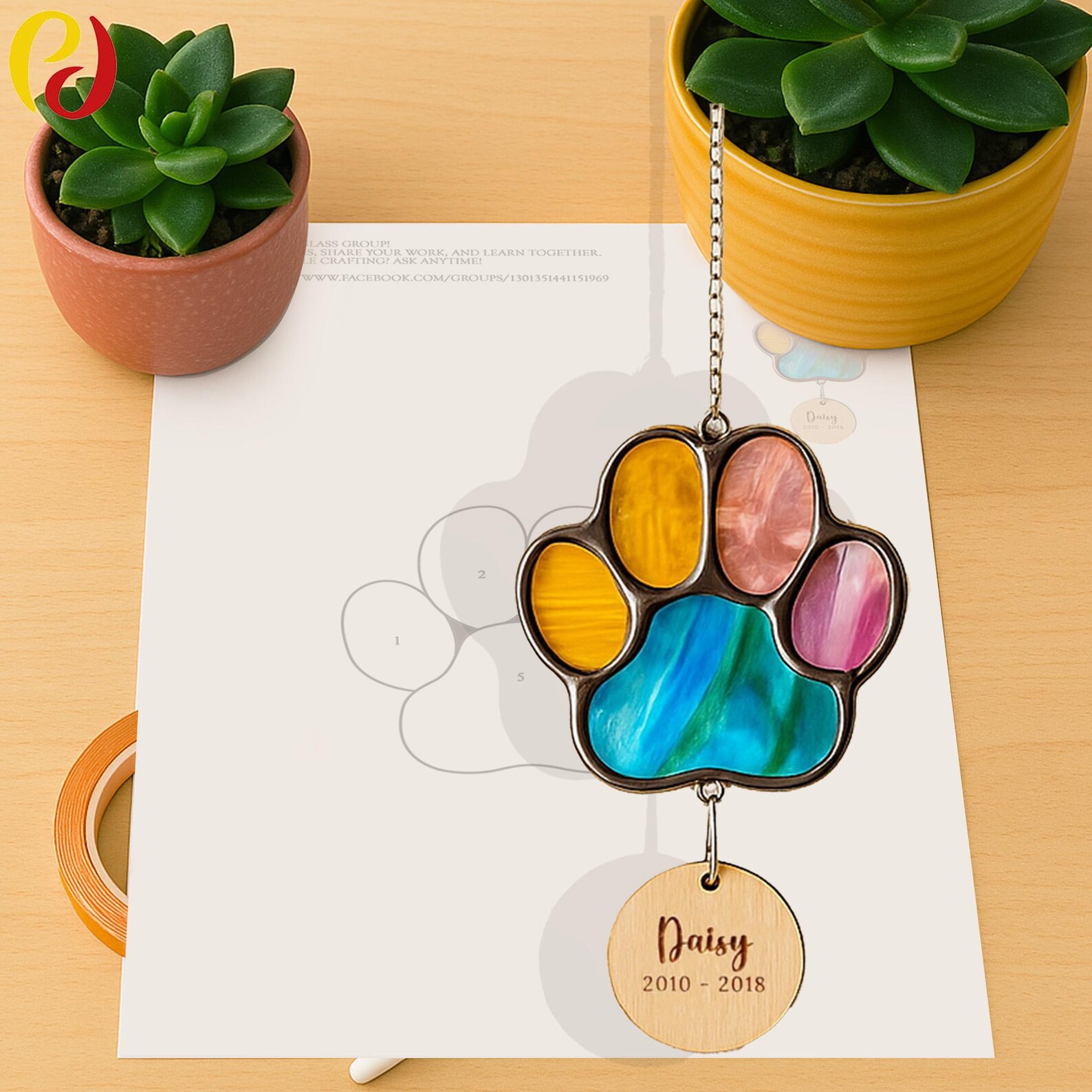 PDACE365 Stained Glass Paw Print Suncatcher – Rainbow Pet Memorial Gift ...