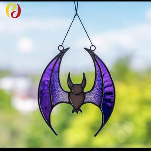 PDACE206 Halloween Bat Stained Glass Window Curtains Goth Decor Horror Gifts , DIY Suncatcher  stained glass ,stained glass window