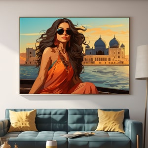 Indian Woman art - Customize your city, Desi Art, Boho Art, Indian Woman wall Art, South Asian, Tamil Girl,Brown Girl, Instant Download PDF