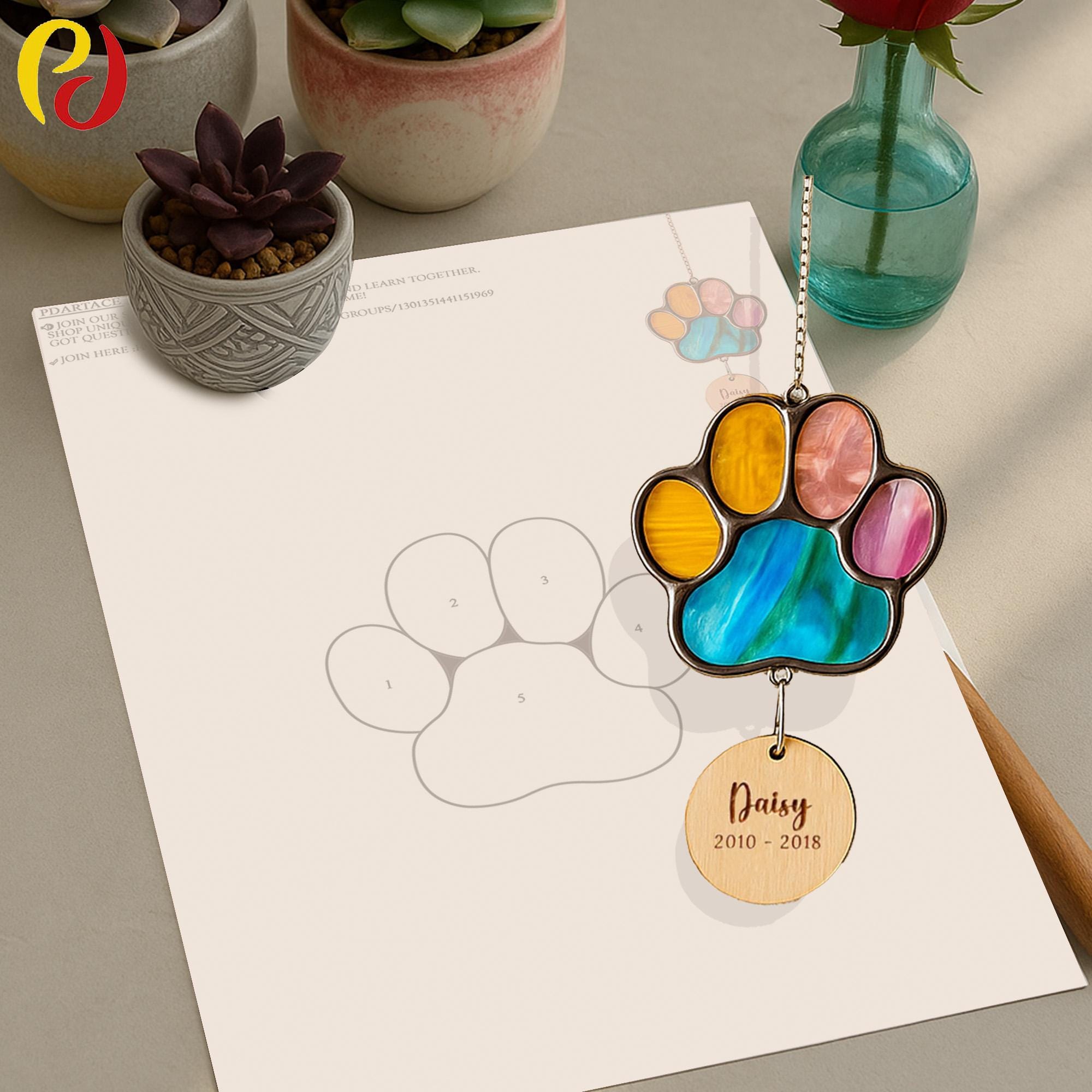 PDACE365 Stained Glass Paw Print Suncatcher – Rainbow Pet Memorial Gift ...