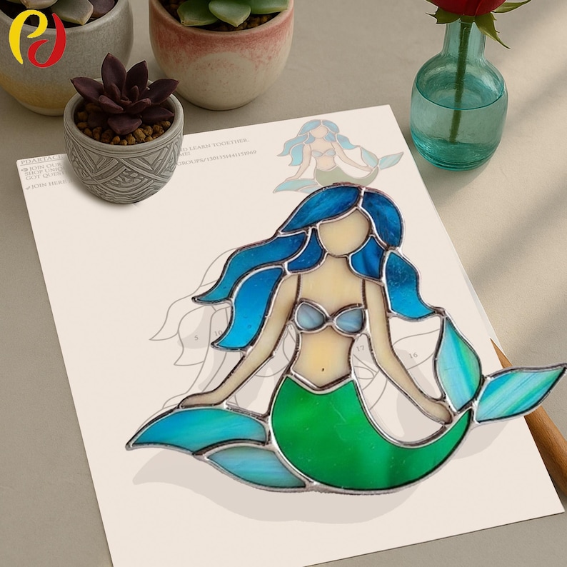 PDACE654 Mermaid Stained Glass Pattern PDF, Ocean Fantasy Suncatcher ...