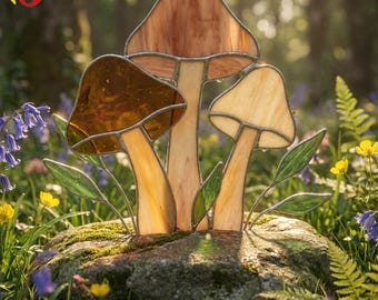 PDACE984 Stained Glass Mushroom Driftwood Cottagecore Woodland Decor Pattern SVG