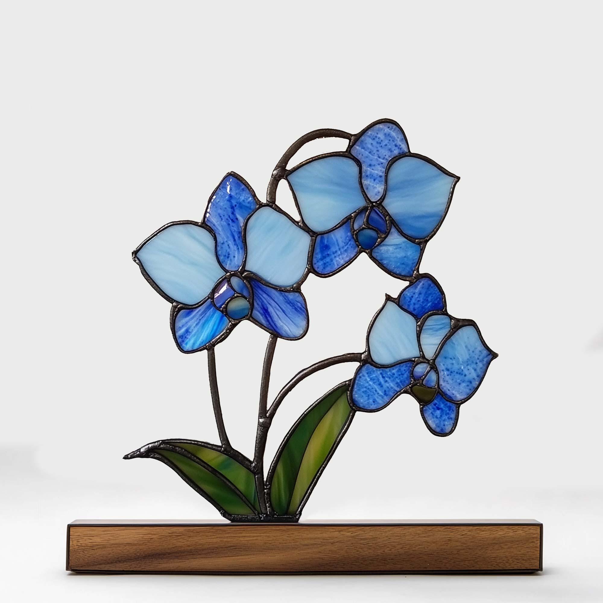 PD417 blue orchid  Suncatcher Stained Glass panel Digital Download Pattern  , DIY Suncatcher  stained glass file jpg- SVG- PDF