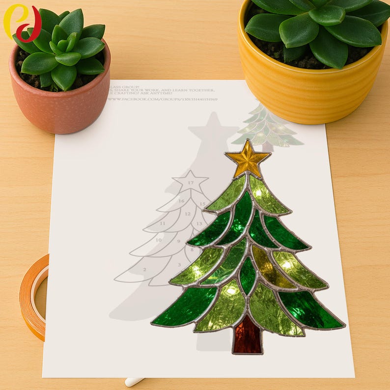 PDACE579 Christmas Tree Stained Glass Pattern Template for Festive ...