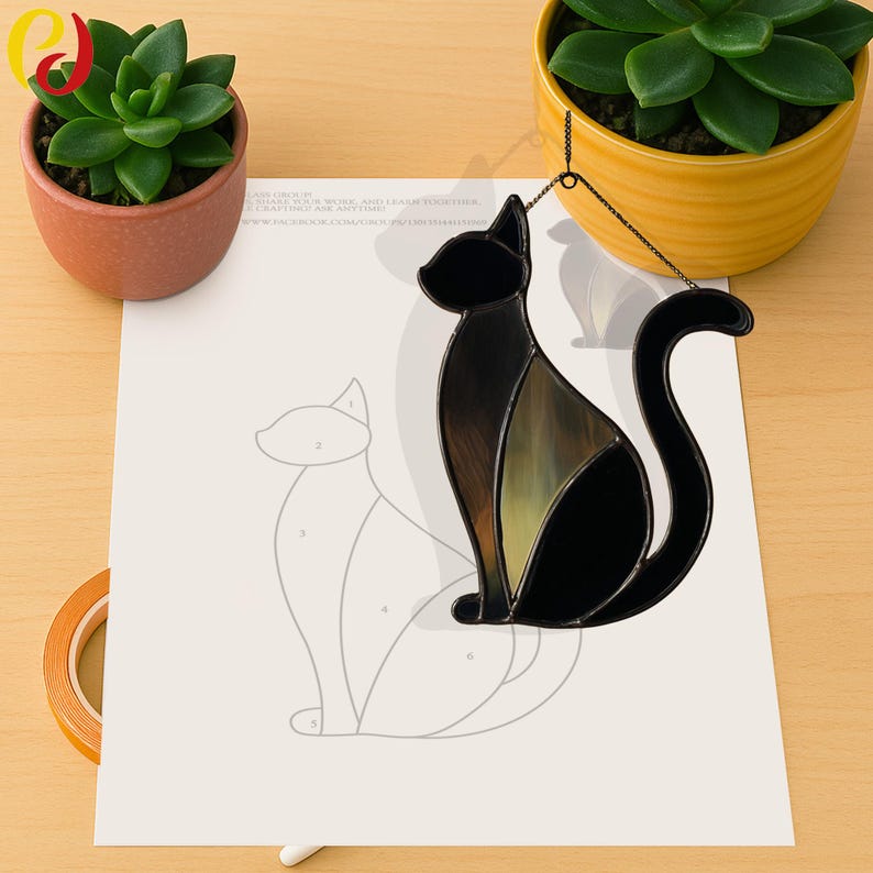 PDACE332 Pattern Black Cat Halloween Stained Glass Suncatcher , DIY ...