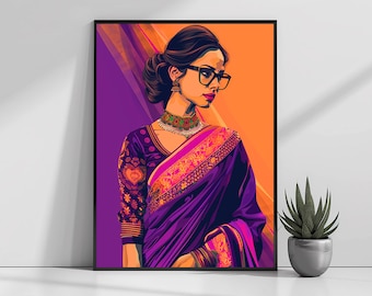 Indian Woman Art , Desi Art, Boho Art, Indian Woman wall Art, South Asian, Tamil Girl, Instant Download PDF