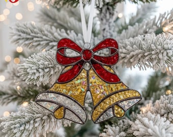 ステンドグラス　クリスマスベル　　　※現品限り クリスマスベルのティアドロップ型ステンドグラス模様 - Etsy 日本