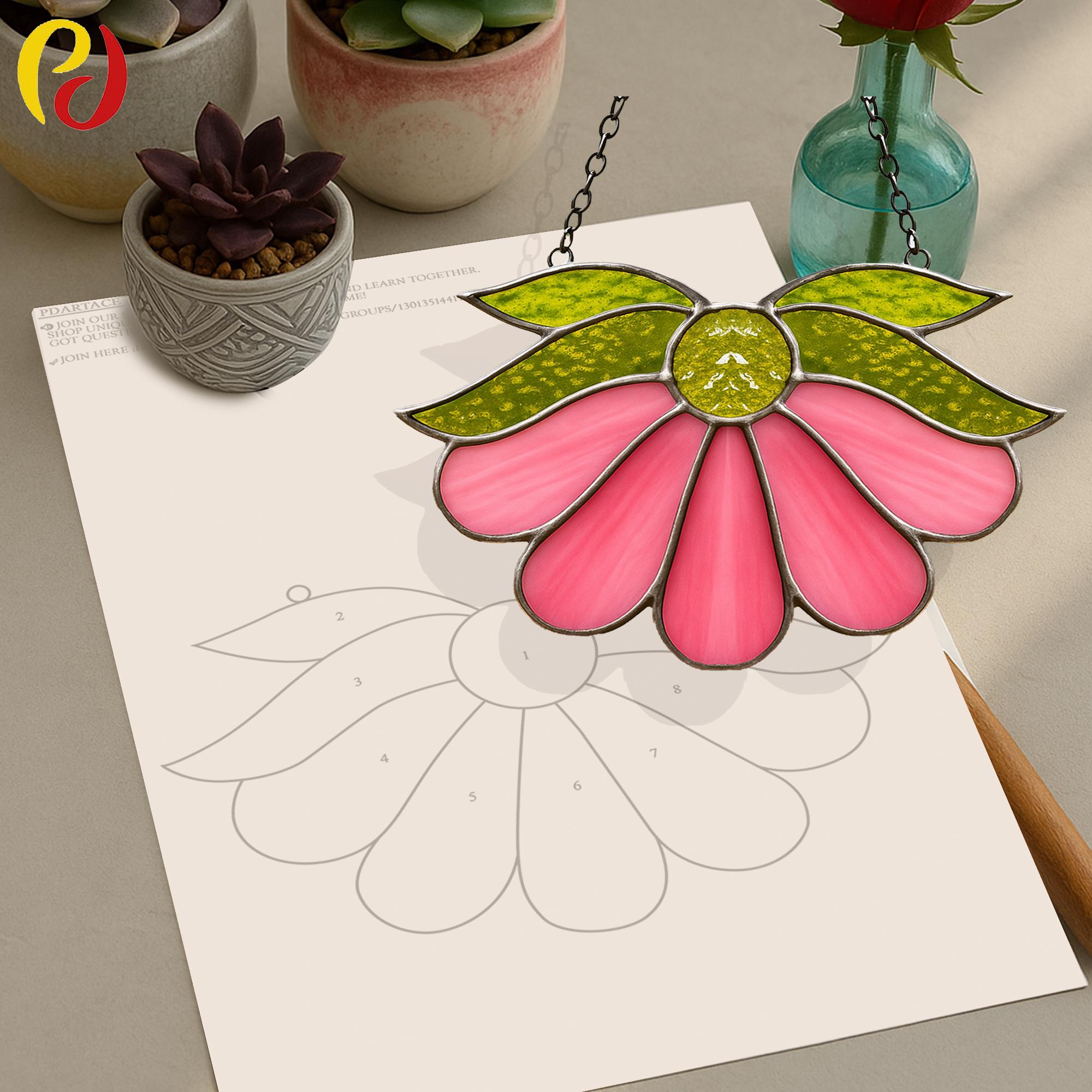 PD 25 Mini Flower Stained Glass Pattern Flower Stained Glass Tabletop ...