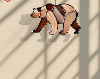 PD 328 bear stained glass suncatcher Digital Download Pattern , DIY Suncatcher  stained glass,Modern Stained Glass Bear Animal Pattern
