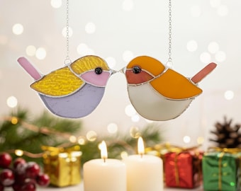 Handmade Stained Glass Robin Bird Suncatcher | 2 Color Styles Available | Tiffany Technique Window Ornament | Unique Bird Lover Gift