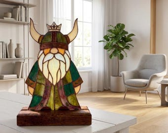 PDACE1138 Viking Gnome Stained Glass Pattern, Norse Gnome SVG PDF Template, DIY Craft