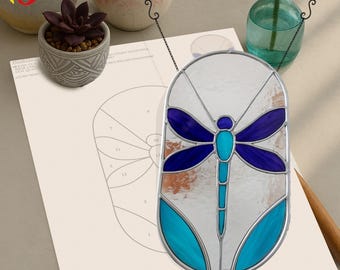 PDACE108 Stained glass pattern dragonfly, simple dragonfly pattern, pattern digital download, stained glass pattern, file  PDF SVG