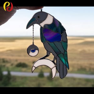 PDACE317  Pattern -Halloween Stained Glass Crow,  crow Pattern | Digital PDF Template,  Bird Stained Glass Pattern,digital download