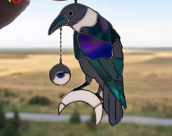 PDACE317  Pattern -Halloween Stained Glass Crow,  crow Pattern | Digital PDF Template,  Bird Stained Glass Pattern,digital download