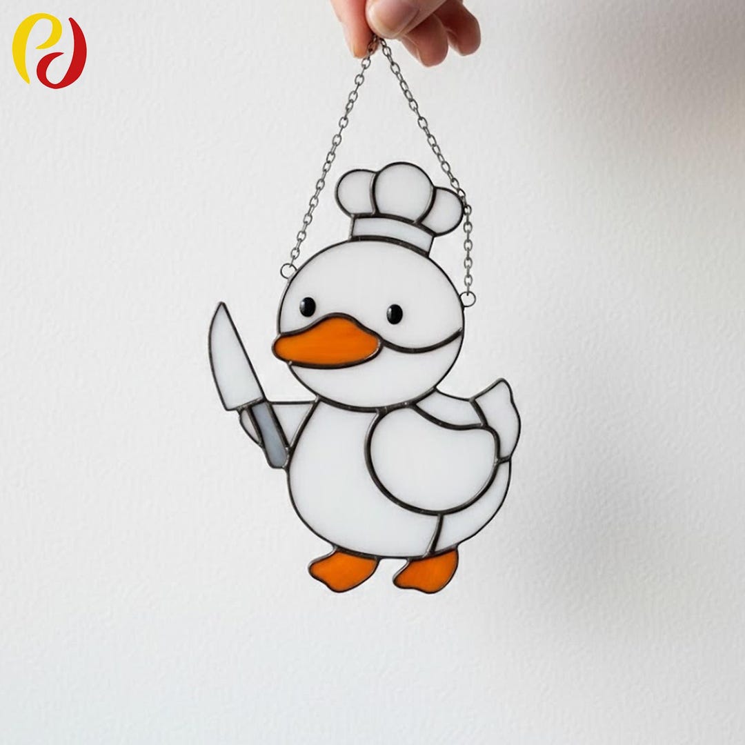 PDACE839 Chef Duck Stained Glass Pattern, Cute Kitchen Suncatcher ...