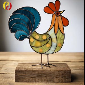 PDACE215 Rooster stained glass suncatcher Digital Download Pattern , DIY Suncatcher  stained glass,Stained Glass Pattern Chicken Chicken